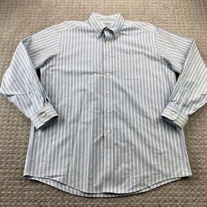 L.L. Bean Formal Shirt Men 16.5 - 34 Blue Green Stripes Wrinkle Resistant Cotton